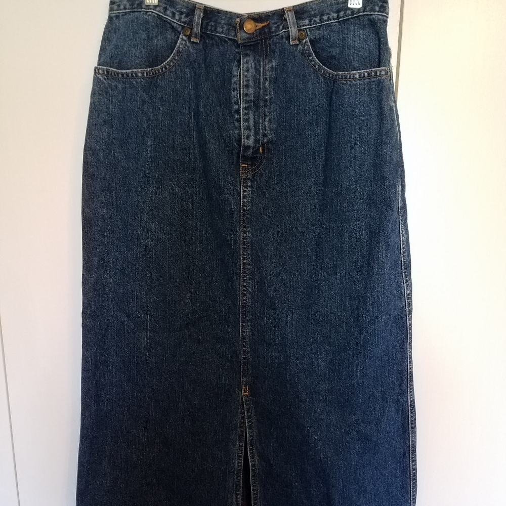 Eddie Bauer blue jean midi skirt